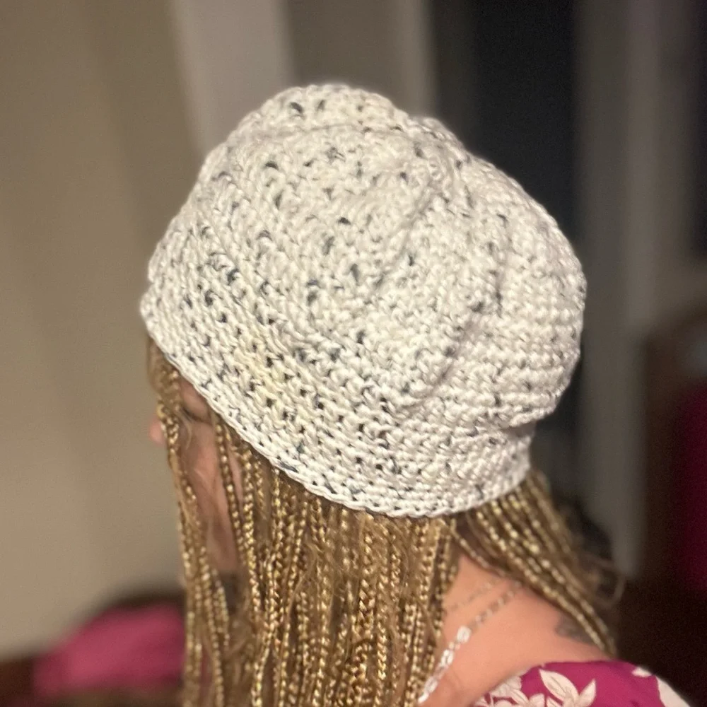 Handmade “The ‘Shades’ of Snow White Mountains” Crochet Beanie w Sunglass Patch
